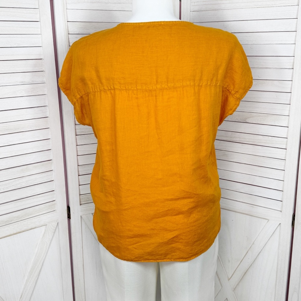 House of Harlow 1960 Embroidered Retro Linen Cap Sleeve Blouse Orange Large - Picture 4 of 10